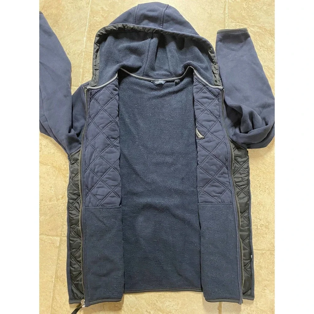 Vintage Nautica Mens Quilted Hoodie Vest Sweatshirt Full Zip Size Medium Blue